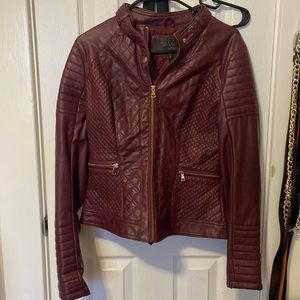 Maroon Vegan Leather Quilted Stitched Jacket